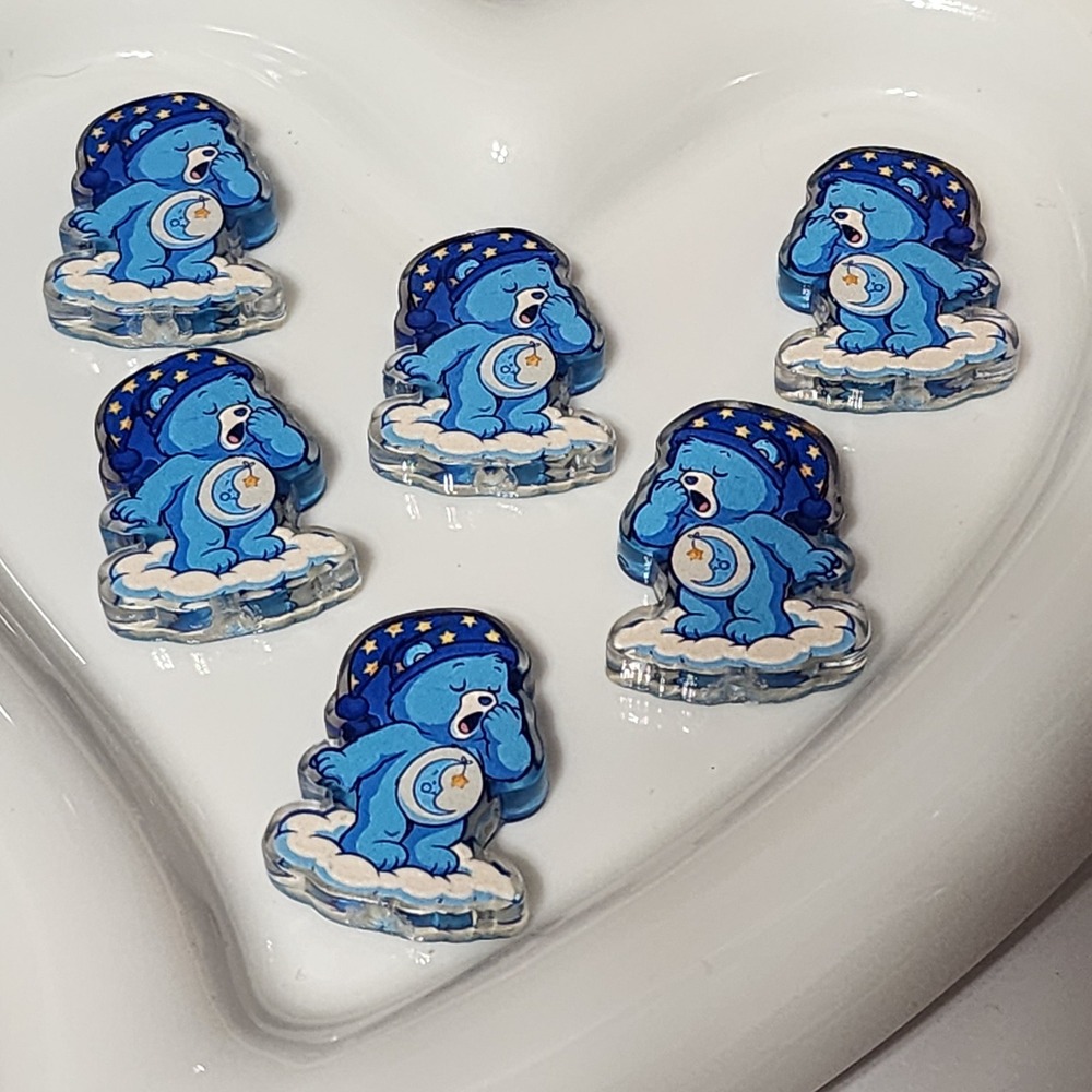 Sleepy Bear Focal Bead 2 Pc Beaded Pen Jewelry Making Crafts Acrylic Charms Sal